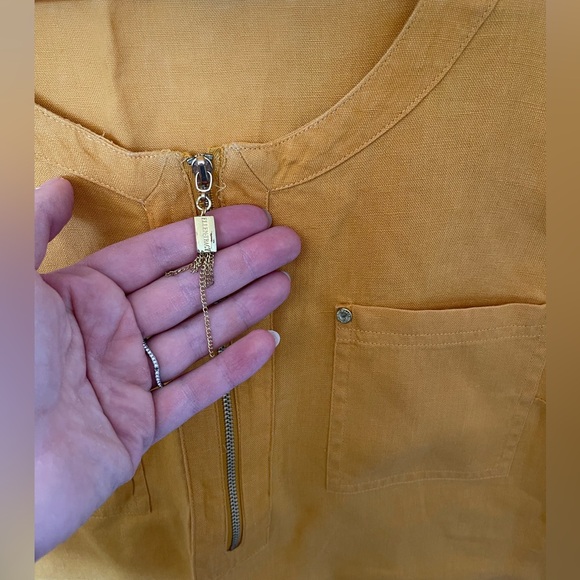 Ellen Tracy | Size Large | Mustard Yellow Linen Blouse | - Picture 5 of 7